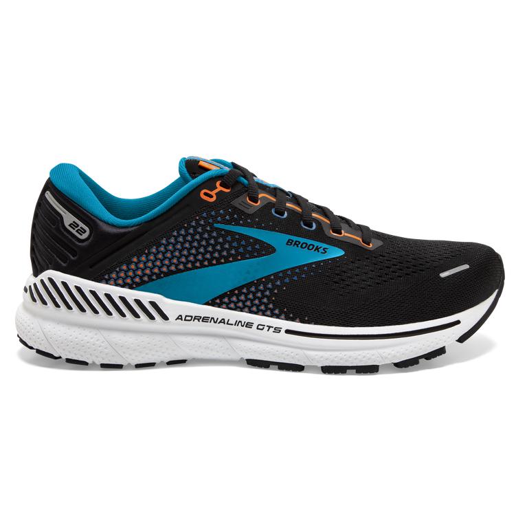 Brooks Adrenaline GTS 22 Supportive Walking Shoes - Men's - Black/Blue/Orange (82964-PUYO)